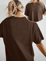 T-shirt marron ample à col rond pour femme avec design minimaliste de vue arrière - S / café