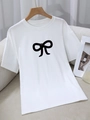 White crew neck T-shirt with black bow print and 3D bead detail on a wooden hanger - S / White