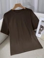 Dames T-shirt met ronde hals en korte mouwen in donkerbruin, losse katoenen casual stijl - S / koffiekleur