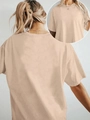 T-shirt décontracté femme kaki clair à col rond et manches courtes avec coupe ample - S / Abricot