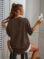 Brown oversized round neck short sleeve T-shirt with white distressed denim shorts - S / Coffee