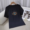Damen Casual T-Shirt in Schwarz mit goldenem Evil-Eye-Grafikdruck und Rundhals - S / Schwarz