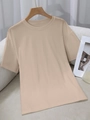 Minimalistisch beige dames t-shirt met ronde hals en korte mouwen van katoen - S / Abrikoos