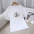 Weißes Rundhals-T-Shirt mit böhmischem Golden Evil Eye Print im lässigen Stil - S / Weiß