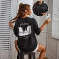Women's black loose T-shirt with Paris graphic print and stylish back design detail - S / Black