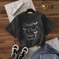 Oversize T-Shirt in Dunkelgrau mit Faith Over Fear Aufdruck und rosa Schleife - S / Schwarz