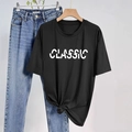 Black crew neck T-shirt with white CLASSIC lettering and front hem knot detail - S / Black