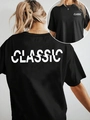 Damen T-Shirt in Schwarz mit Rundhalsausschnitt und klassischem weißem Buchstabendruck - S / Schwarz
