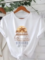 Women's white short sleeve T-shirt with vintage car print and stylish front knot detail - S / White
