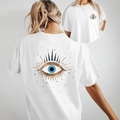 Weiβes T-Shirt aus Baumwolle mit Evil Eye-Print auf dem Rücken und Brustlogo - S / Weiß