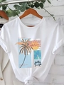 Minimalistisches weißes Rundhals-T-Shirt mit tropischem Sunshine Paradise-Grafikdruck - S / Weiß