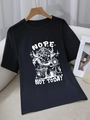 Dames katoenen zwart T-shirt met ronde hals en print van een Schotse hooglander koe - S / Zwart