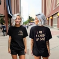 Black cotton T-shirt featuring 'I AM A CHILD OF GOD' print on front and back sides - Black