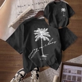 T-shirt donna casual girocollo nera con stampa a palma bianca e citazione artistica - S / Nero