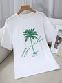 Minimalistisches weißes Baumwoll-T-Shirt mit Rundhalsausschnitt und Palmen-Grafikprint - S / Weiß