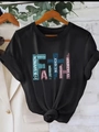Women's black cotton faith t-shirt with colorful scripture print and round neck - S / Black