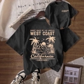Black cotton t-shirt with California surf print design and vintage West Coast style - S / Black