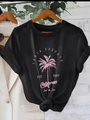 Black cotton T-shirt featuring a pink palm tree print and Santa Barbara California text - S / Black