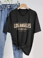 Women's black cotton crew neck West Coast graphic T-shirt with a stylish front knot detail - S / Black