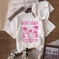 White West Coast California family matching t-shirts with pink palm tree retro print - S / White
