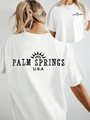 Weißes Damen Kurzarm T-Shirt mit Palm Springs Grafikprint und klassischem Rundhalsausschnitt - S / Weiß
