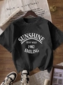Γυναικείο casual μαύρο t-shirt με στρογγυλή λαιμόκοψη και vintage sunshine τύπωμα - S / Μαύρο
