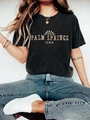 Donkergrijs dames T-shirt met Palm Springs print, jeans en witte sportschoenen - S / Zwart