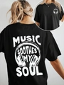 Schwarzes Damen T-Shirt aus Baumwolle mit Music Soothes My Soul Print und Kopfhörer Grafik - S / Schwarz