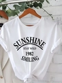 Damen Baumwoll T-Shirt in Weiß mit Sunshine-Aufdruck und modischem Knotendetail - S / Weiß