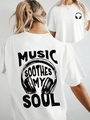 Damen T-Shirt in Weiß mit Rundhalsausschnitt und Music Soothes My Soul Kopfhörer-Print - XL / Weiß