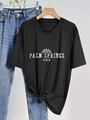 Women's black cotton t-shirt with Palm Springs print and stylish front-tie knot detail - S / Black