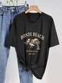 Schwarzes Rundhals-T-Shirt mit Vintage Bondi Beach Print und modischem Knotendetail - S / Schwarz