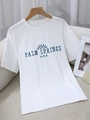 Women's loose white round neck T-shirt with Palm Springs sun graphic print design - S / White