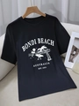 T-shirt nera da donna con stampa grafica Bondi Beach Australia e girocollo - S / Nero