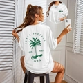 White oversized cotton t-shirt with green California palm tree print on the back - S / White