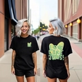Damen Freizeit-T-Shirt in Schwarz mit grünem Herz und LOVE LIKE JESUS Aufdruck - S / Schwarz