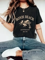 Relaxed black crewneck T-shirt with Bondi Beach surf print and vintage streetwear style - S / Black