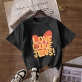 Women's black casual cotton T-shirt featuring LOVE LIKE JESUS heart graphic print - Black