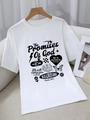Damen T-Shirt in Weiß mit Rundhalsausschnitt und schwarzem religiösem Grafik-Aufdruck - S / Weiß