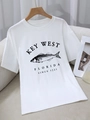 White cotton t-shirt featuring vintage Key West Florida fish print and crew neck - S / White