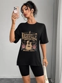 Dames oversized zwart T-shirt met vintage Nashville muziekstad grafische opdruk - S / Zwart