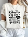 Minimalist beige short sleeve t-shirt with The Promises Of God religious print for women - S / White