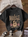 Retro Nashville Grafik-T-Shirt in Schwarz mit Vintage-Gitarre und Rosen-Aufdruck - S / Schwarz