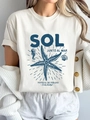 Women's white cotton T-shirt with blue sea star and seahorse ocean print design - S / White