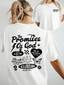 Weißes Damen Oversize T-Shirt mit The Promises of God Print und religiösen Motiven - S / Weiß