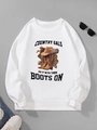 Detail of white long sleeve sweatshirt with country western graphic and ribbed cuffs - XL / White