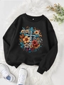 Détail d'un sweat noir à fleurs avec croix et texte faith sur un tapis moelleux blanc - S / Noir