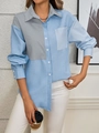 Dettaglio camicia a righe patchwork con design asimmetrico e tasca frontale applicata - S / Azzurro