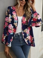 Detailed view of floral print kimono with bell sleeves and red roses on navy chiffon - S / Navy Blue Floral (TJ2463)