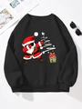 Detail van zwart sweatshirt met ronde hals en feestelijke dabbing kerstman-opdruk - XS / Zwart